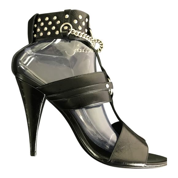 Saint Laurent Stud Strap Fetish Ankle Sandals Womens US10 EU40 Black Calfskin - Picture 4 of 8